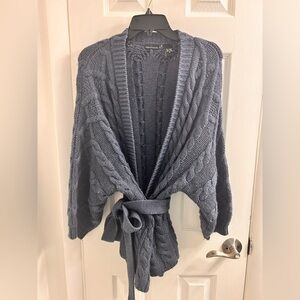Moda International Heather Blue Cable Knit Cardigan